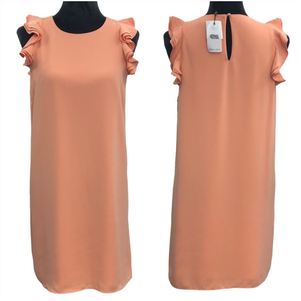 Naked Zebra Peach Color Ruffle Sleeve Shift Dress Medium